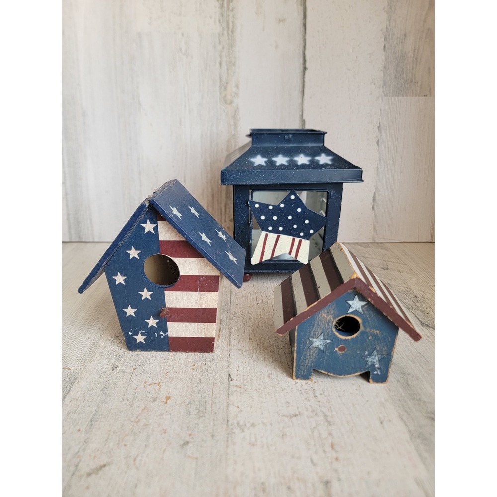 American flag birdhouse tea light holder USA July 4th home decor unique